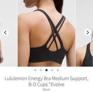 NEW with tags! Lululemon Energy Bra Medium Support, B-D Cups *Evolve Black sz XL
